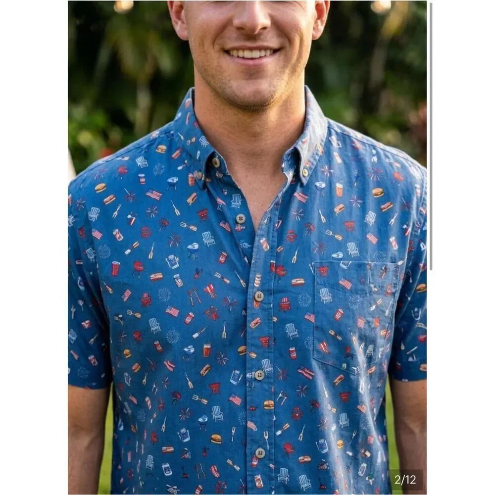 SOUTHERN TIDE Backyard BBQ Patriotic Print Button Down 4th of July Americana